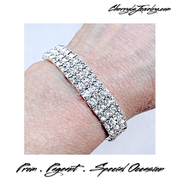 SALE $15 Rhinestone 3 Row Stretch Bracelet - Picture 3 of 7